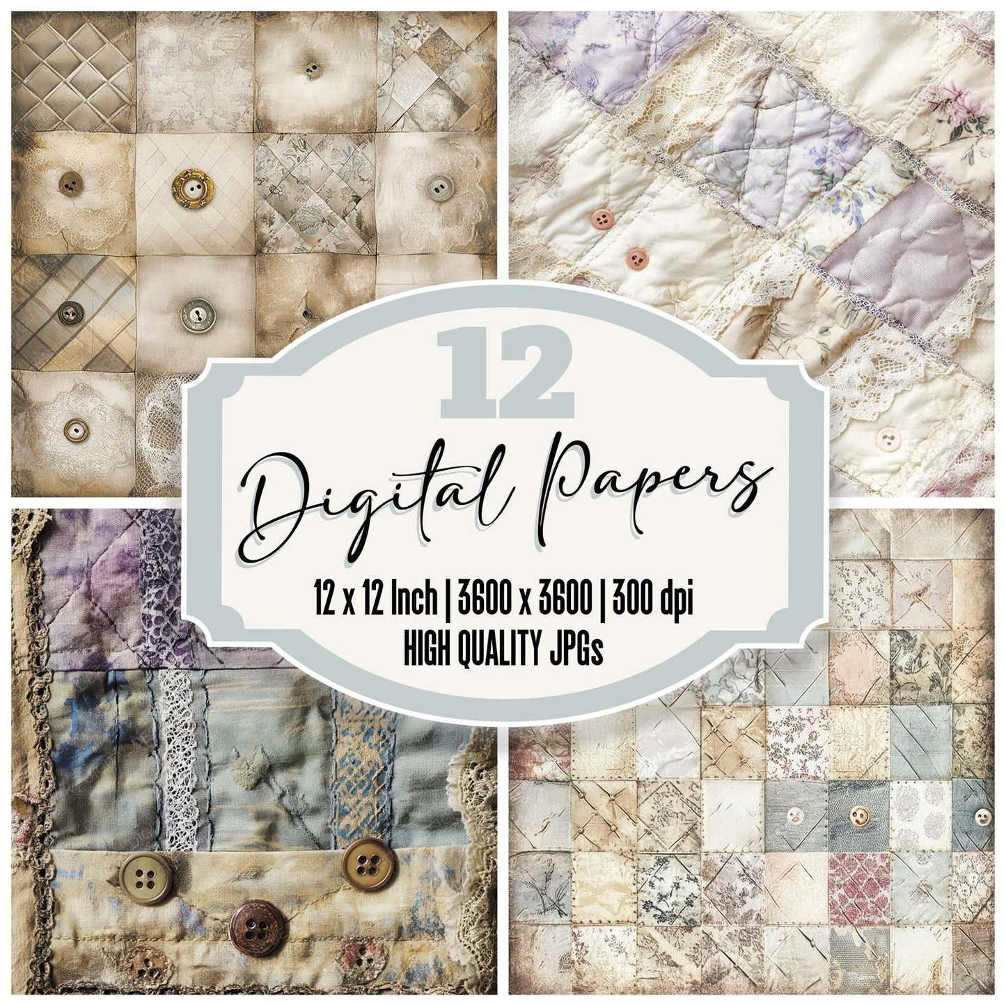 Vintage Quilted Fabric Digital Paper Digital Paper Pack (DDD004312)