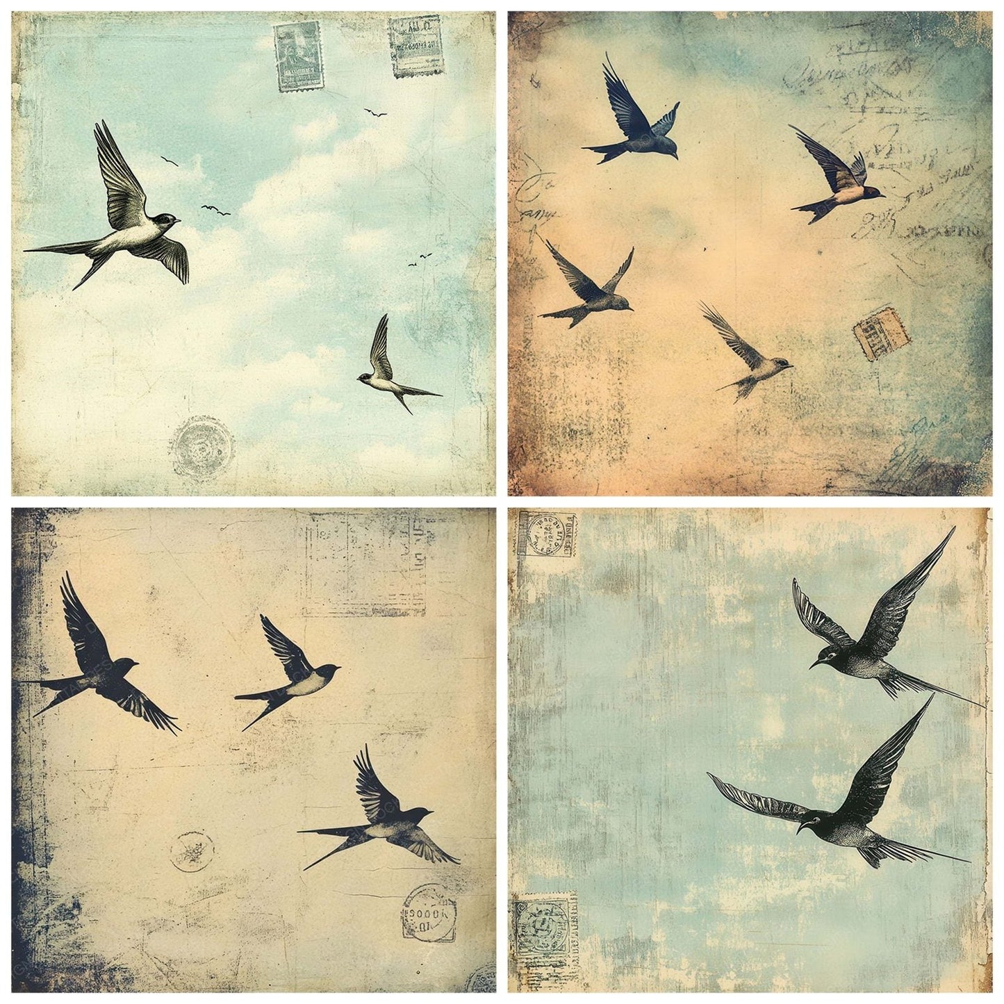 Vintage Swallow Sky Digital Paper Pack (DDD004314)