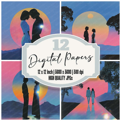 Vinyl Dream Silhouette digital paper pack cover showing four of the 12 papers