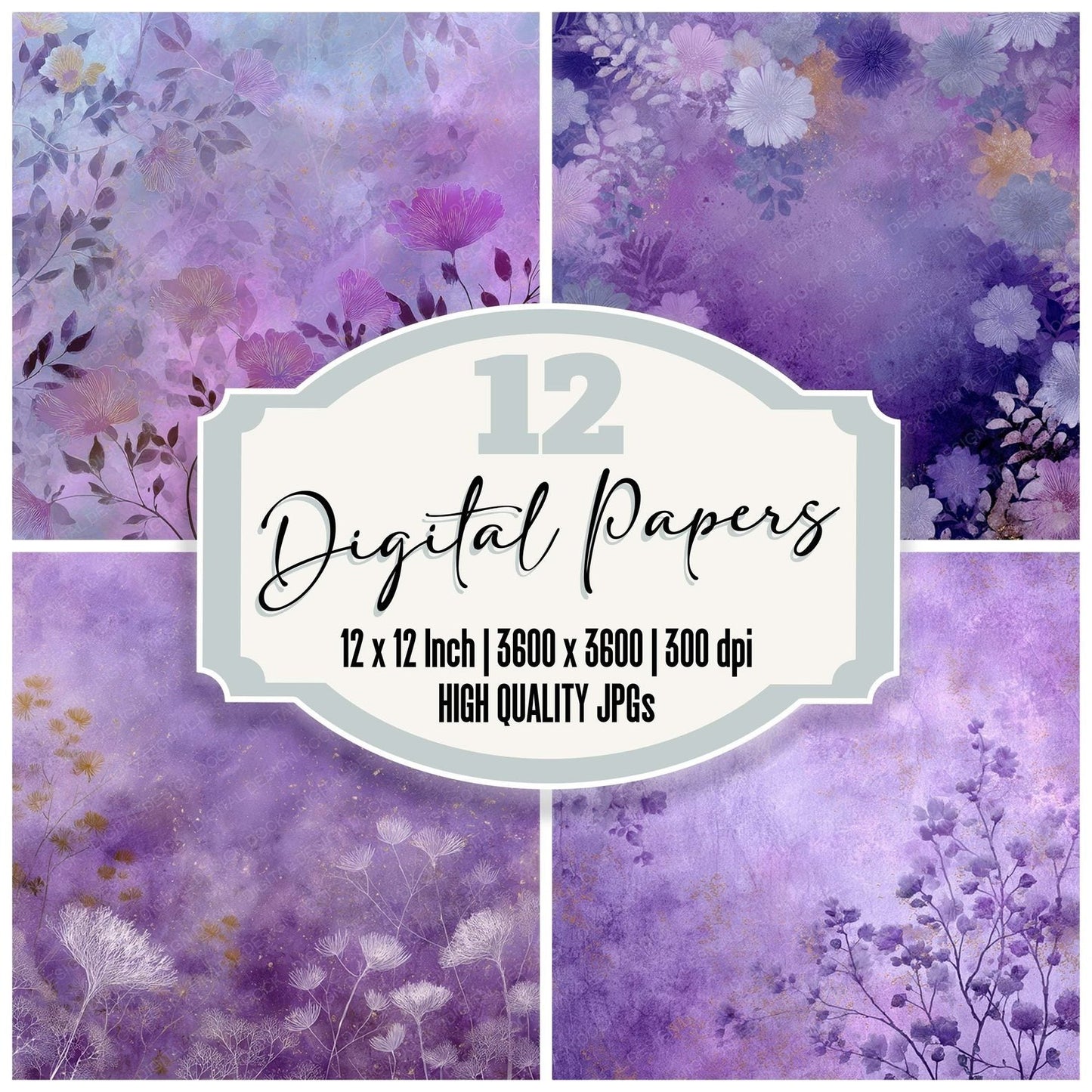 Violet Grit Lace Silhouette Digital Paper Pack (DDD004321)