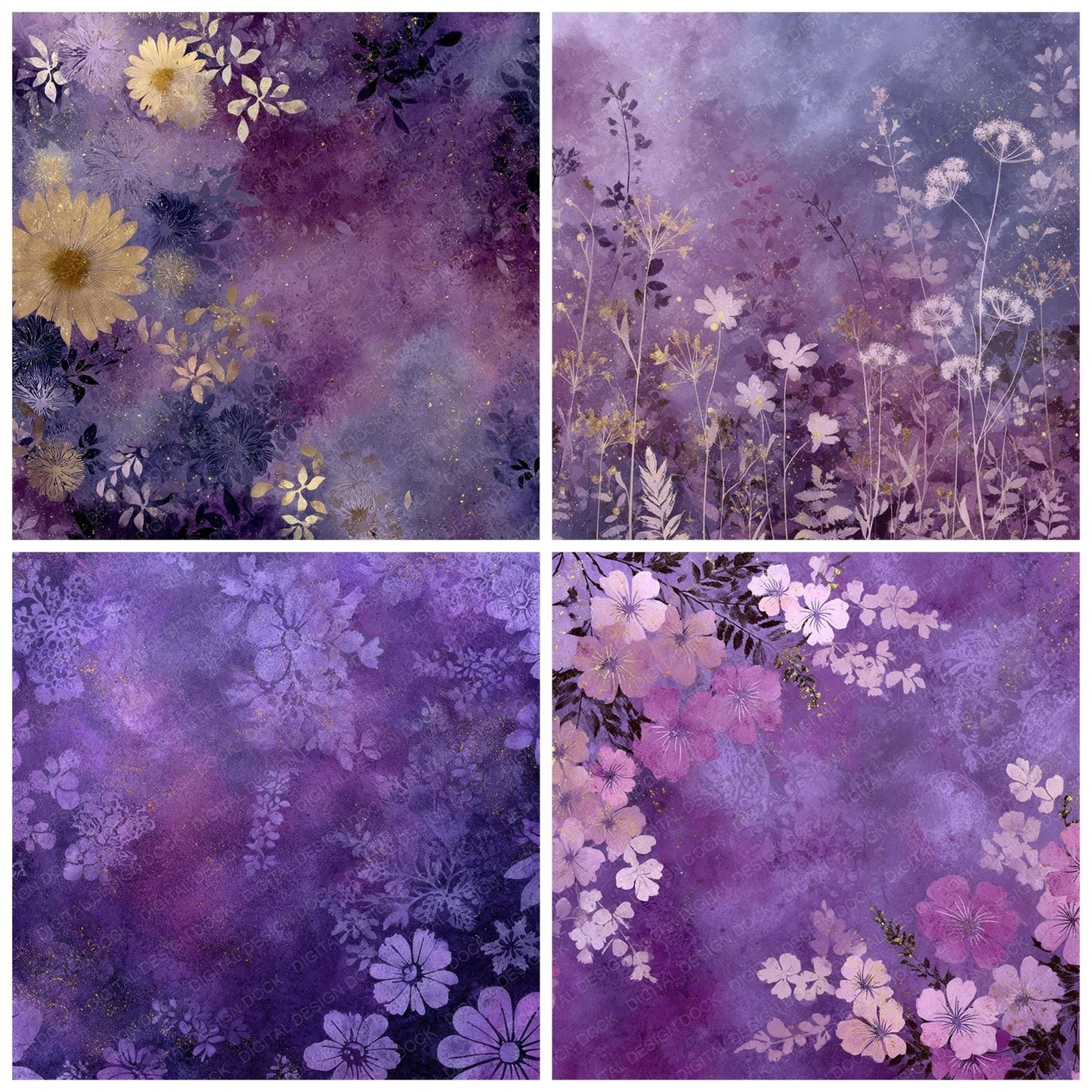 Violet Grit Lace Silhouette Digital Paper Pack (DDD004321)