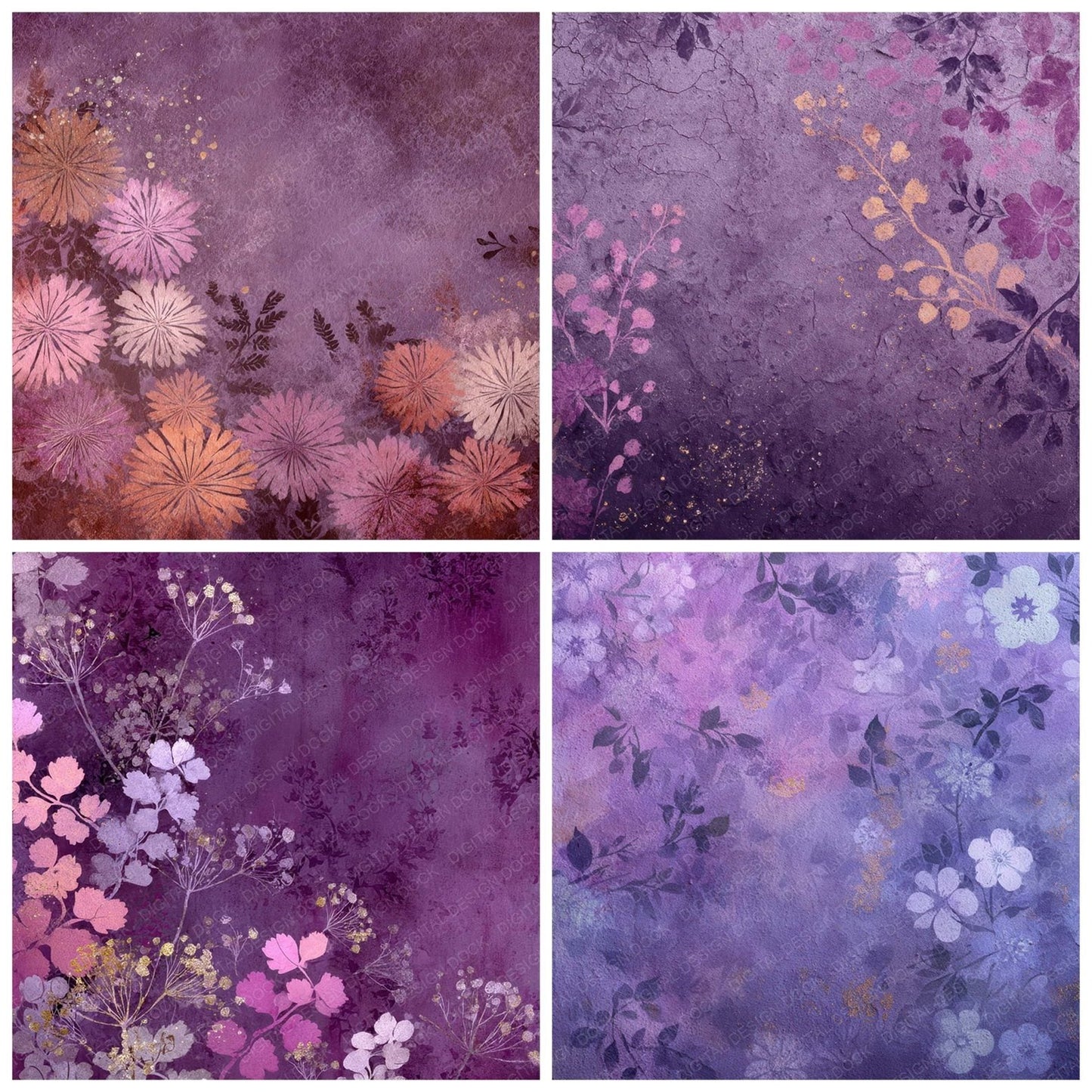 Violet Grit Lace Silhouette Digital Paper Pack (DDD004321)