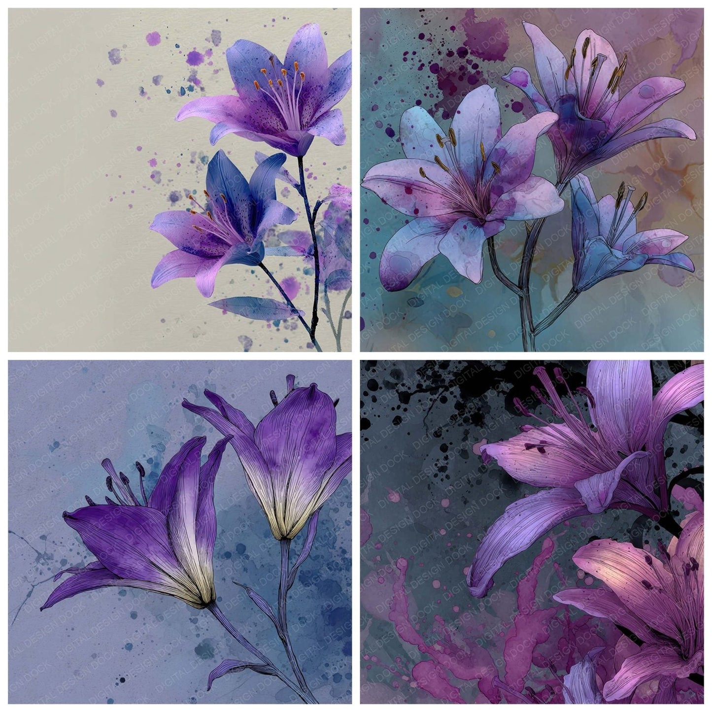 Violet Lily Blur Digital Paper Pack (DDD004323)