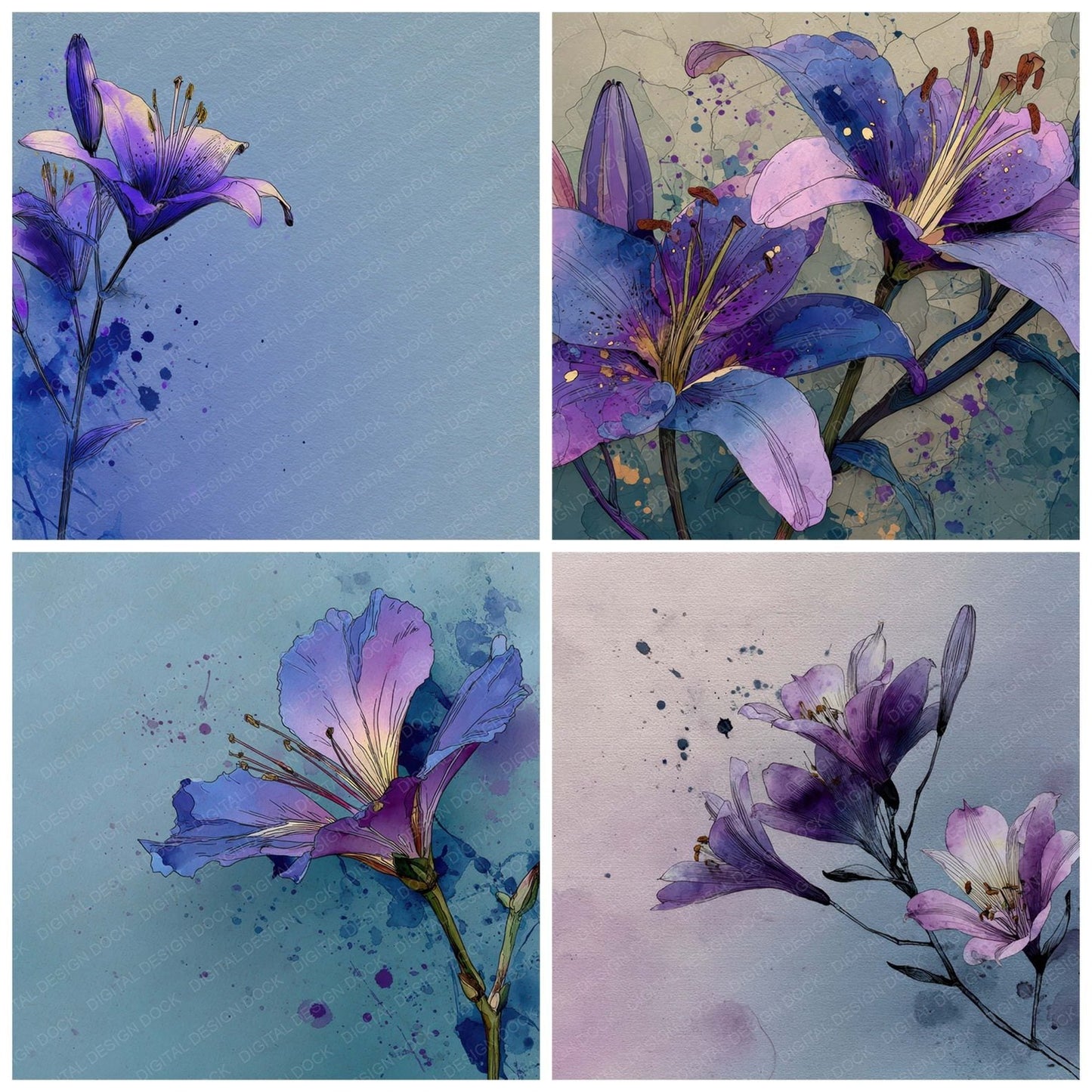 Violet Lily Blur Digital Paper Pack (DDD004323)