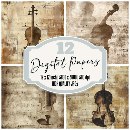 Violin Music Sheet Background Digital Paper Pack (DDD004325)