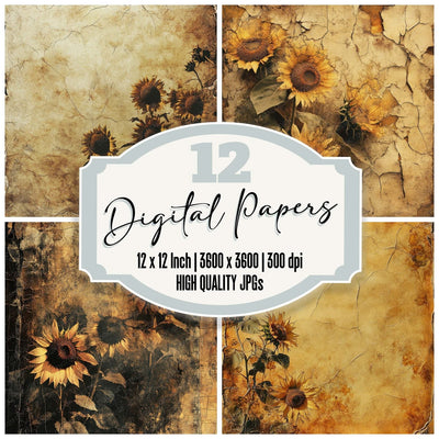 Waning Sunflower Field Digital Paper Pack (DDD004343)