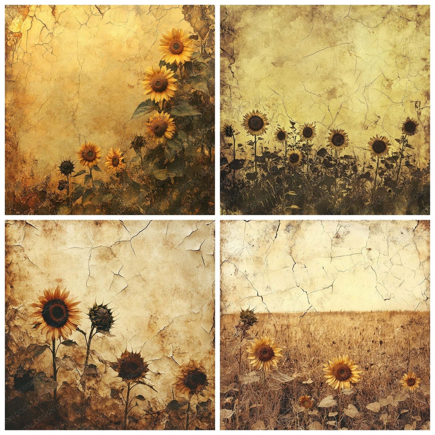 Waning Sunflower Field Digital Paper Pack (DDD004343)