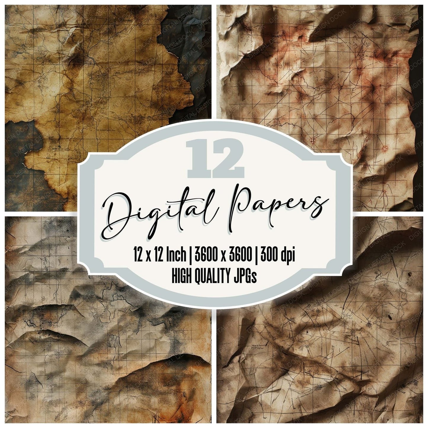 War Torn Maps Background Digital Paper Pack (DDD004345)