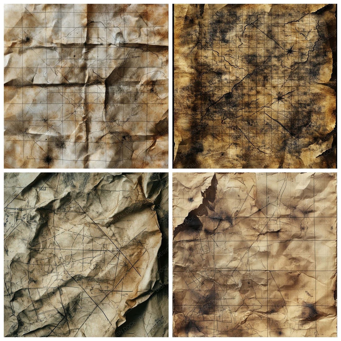 War Torn Maps Background Digital Paper Pack (DDD004345)