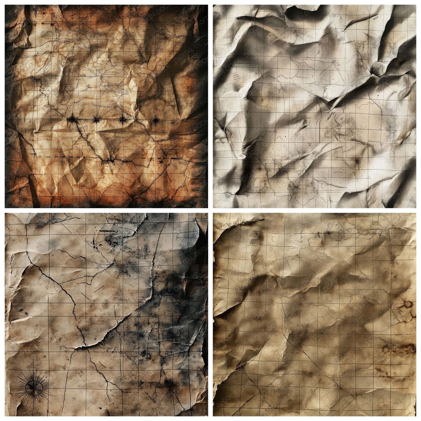 War Torn Maps Background Digital Paper Pack (DDD004345)