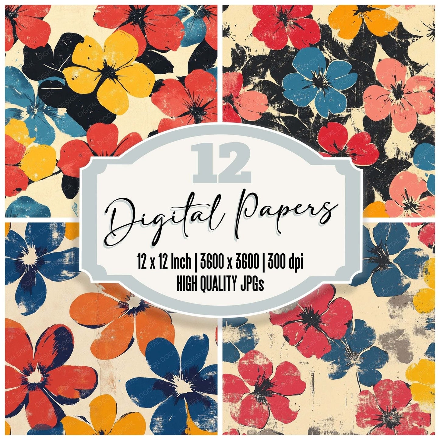 Warhol Gritty Flowers Digital Paper Pack (DDD004347)