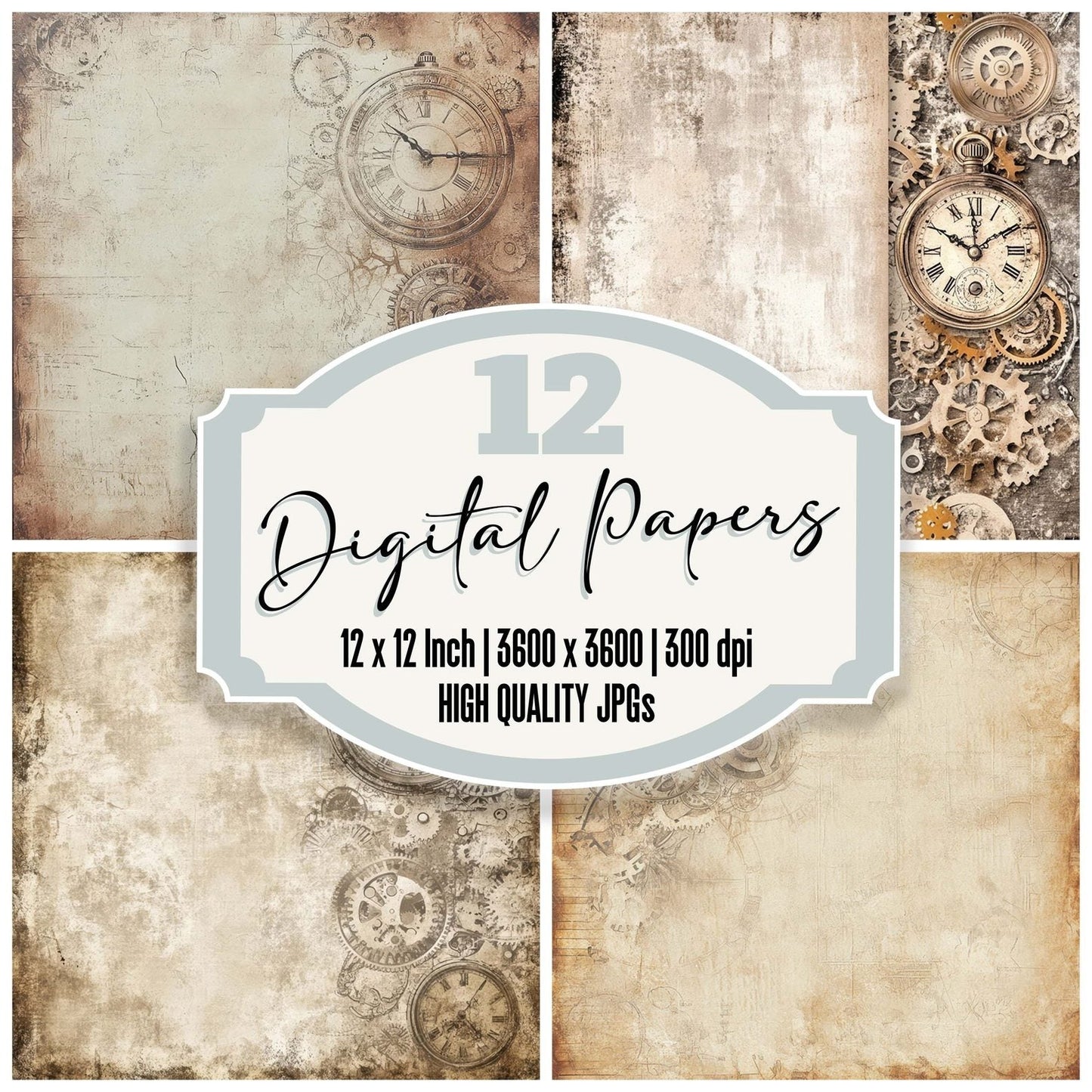 Warm Sepia Clock Faces Digital Paper Pack (DDD004353)