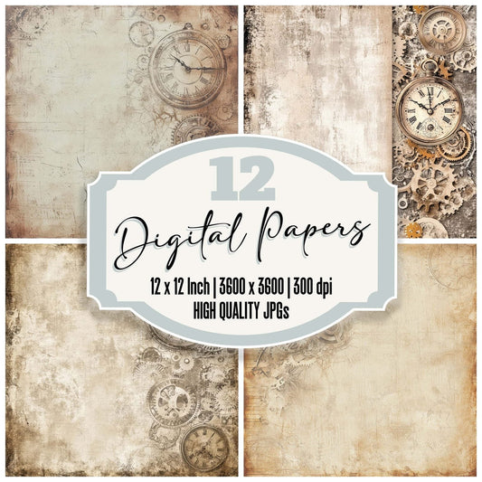 Warm Sepia Clock Faces Digital Paper Pack (DDD004353)