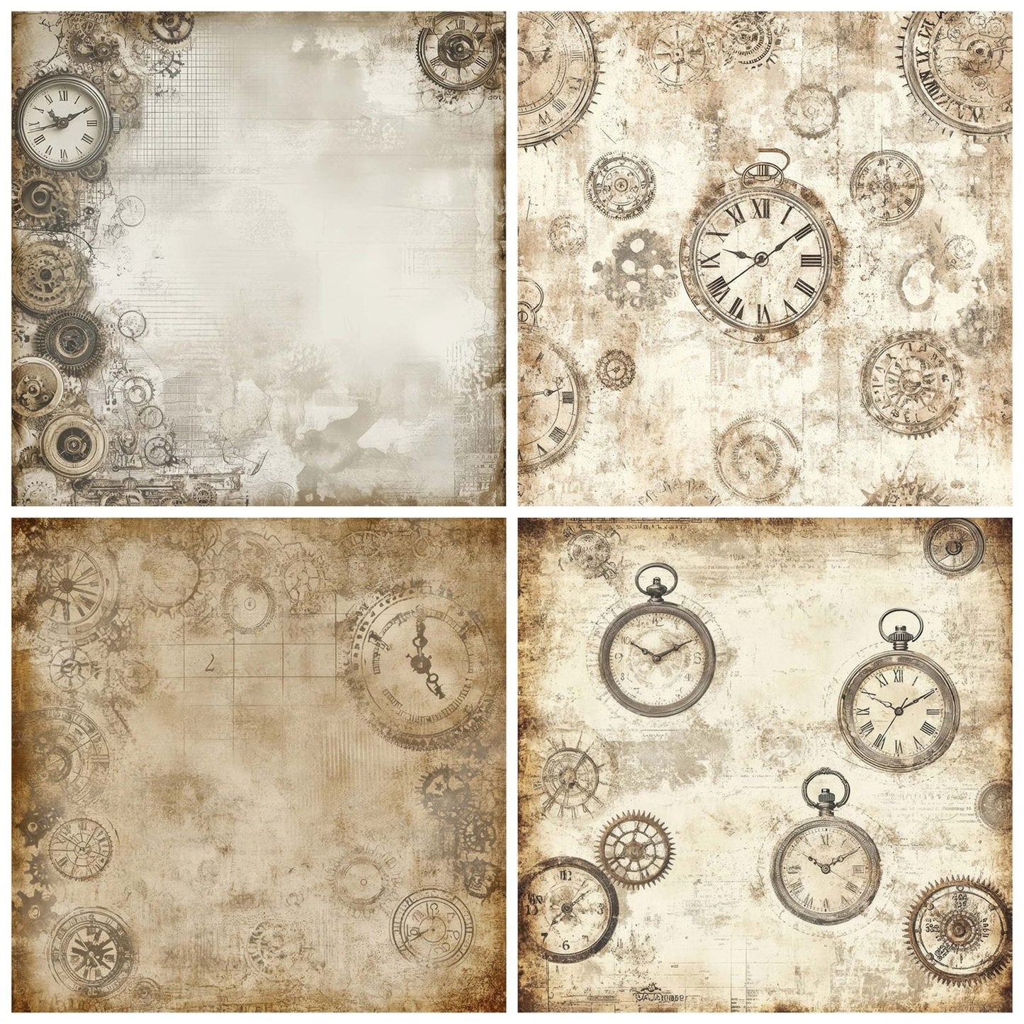 Warm Sepia Clock Faces Digital Paper Pack (DDD004353)