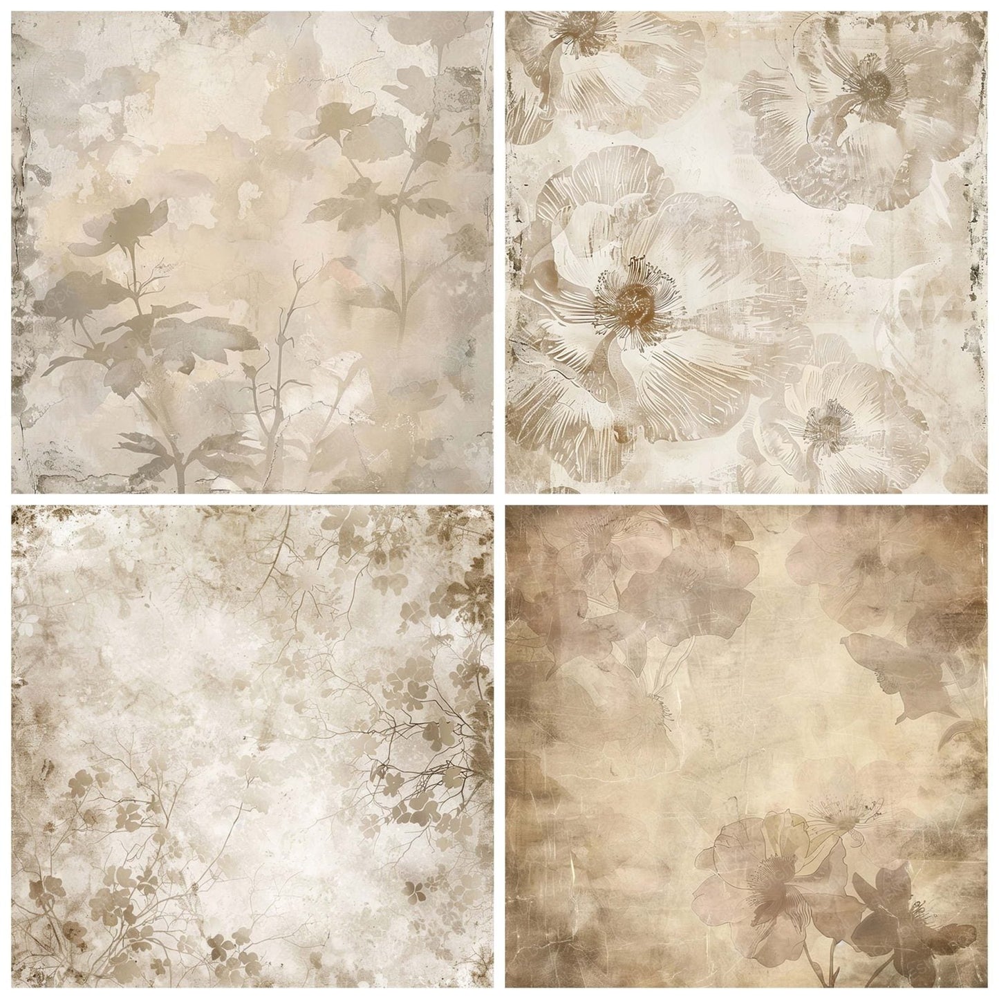 Warm Taupe Floral Digital Paper Pack (DDD004354)