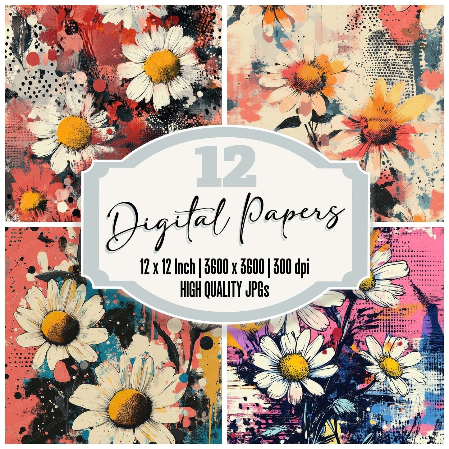 Warped Halftone Florals Digital Paper Pack (DDD004357)