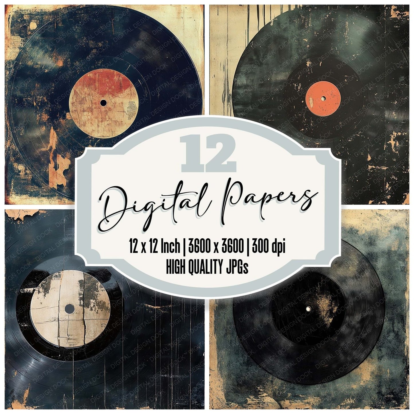 Warped Vinyl Records Background Digital Paper Pack (DDD004359)