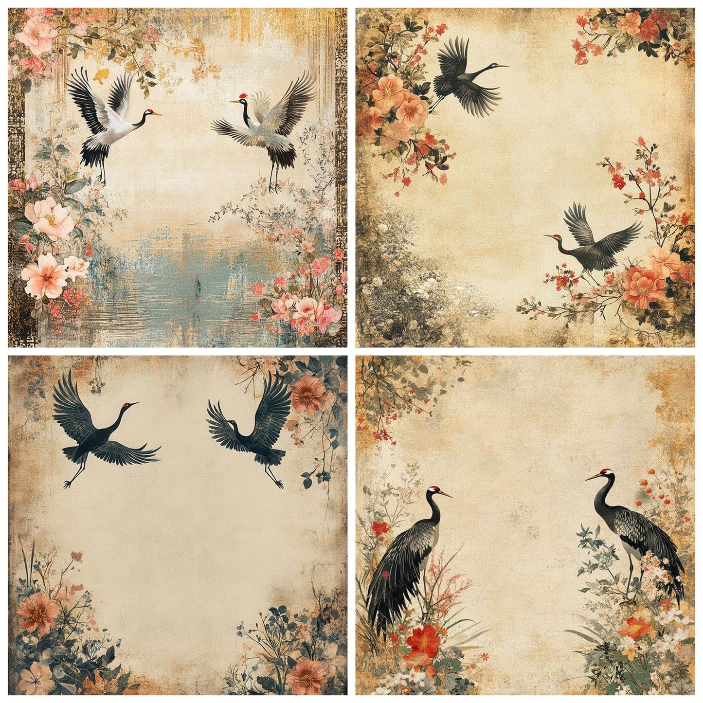 Washi Crane Collage Digital Paper Pack (DDD004365)