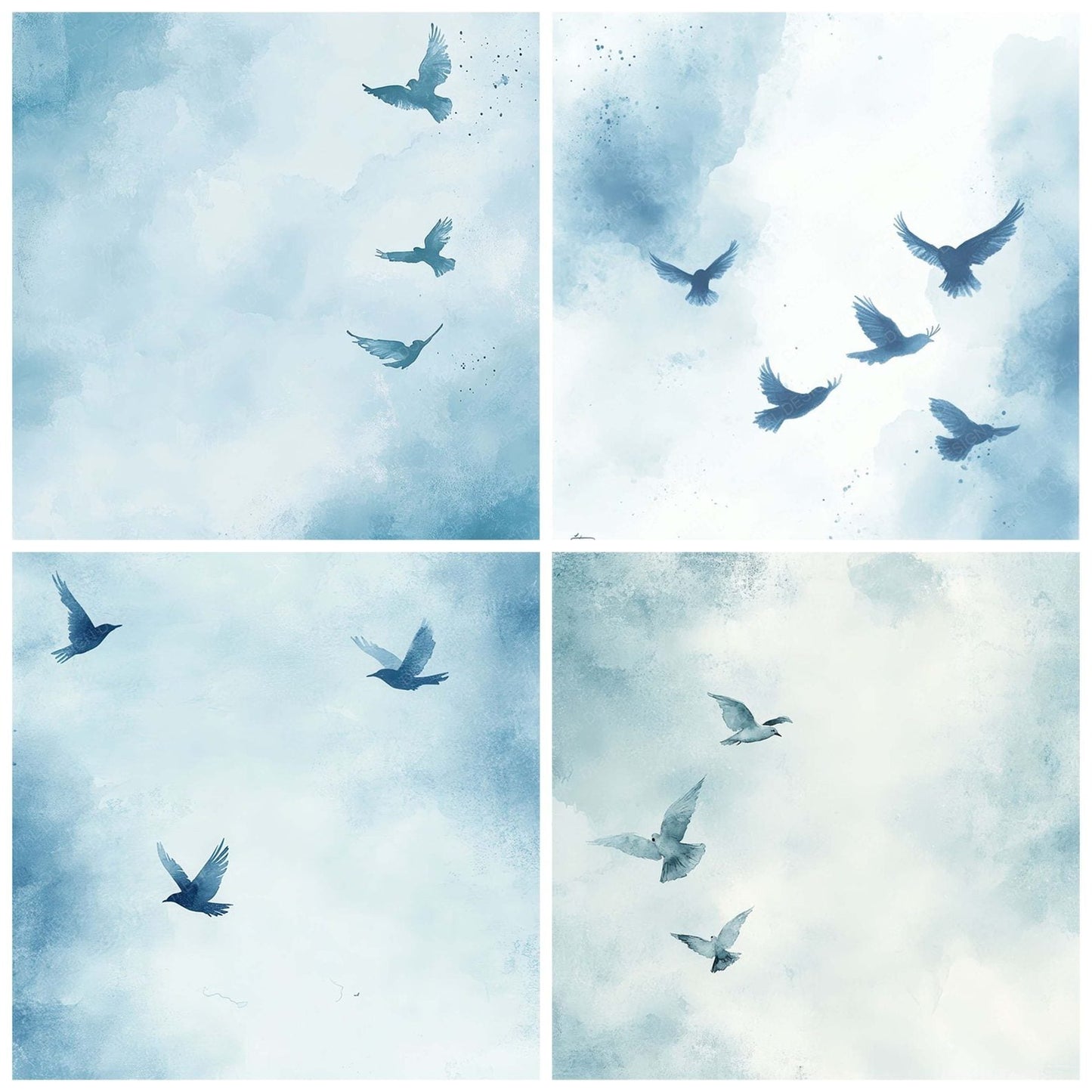 Watercolor Bird Cloud Digital Paper Pack (DDD004368)