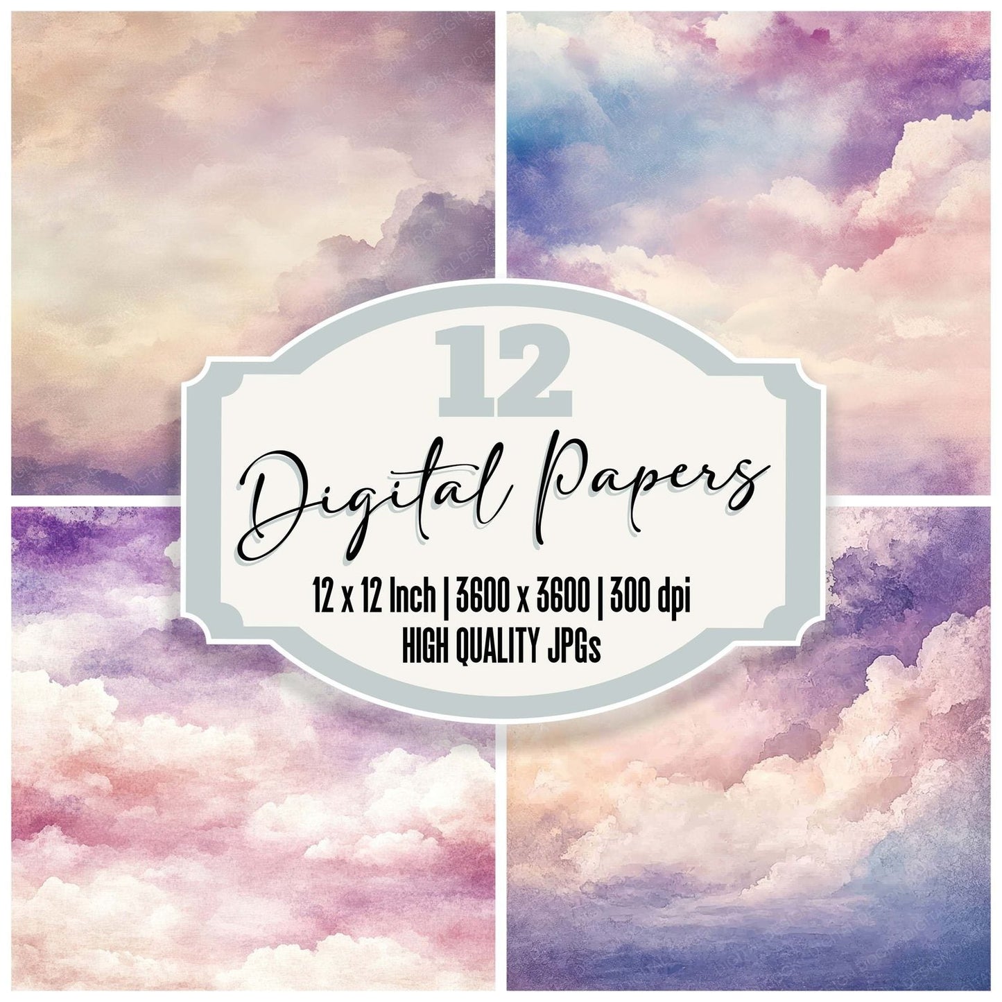 Watercolor Cloud Sky Digital Paper Pack (DDD004369)