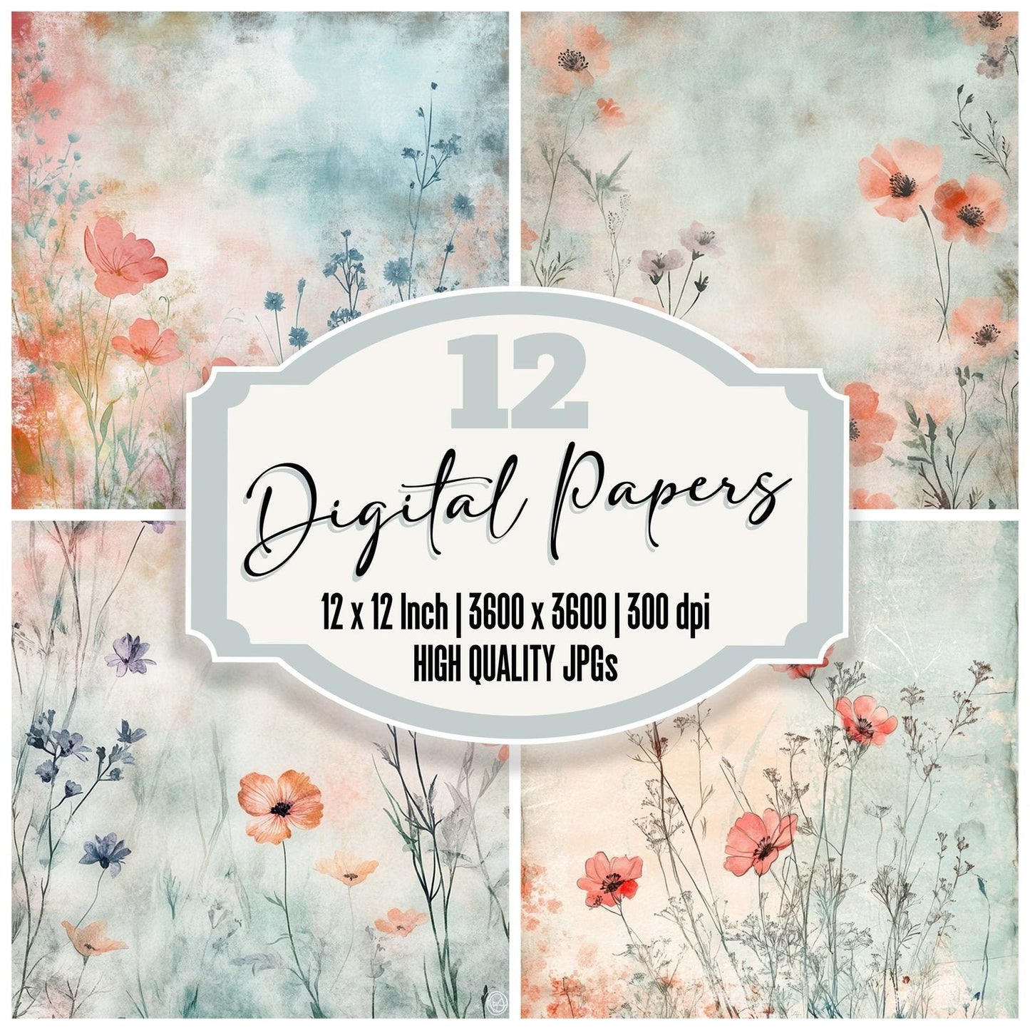Watercolor Floral Mist Digital Paper Pack (DDD004370)