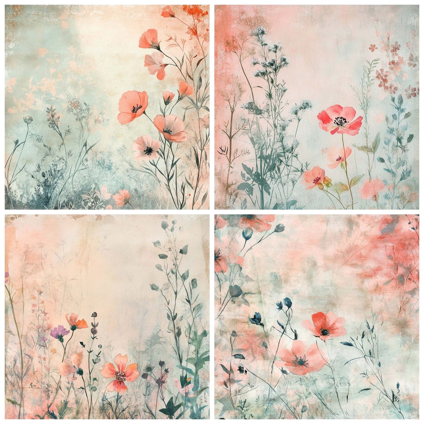 Watercolor Floral Mist Digital Paper Pack (DDD004370)