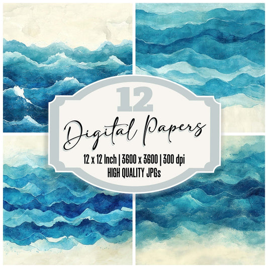 Watercolor Ocean Waves Digital Paper Pack (DDD004371)