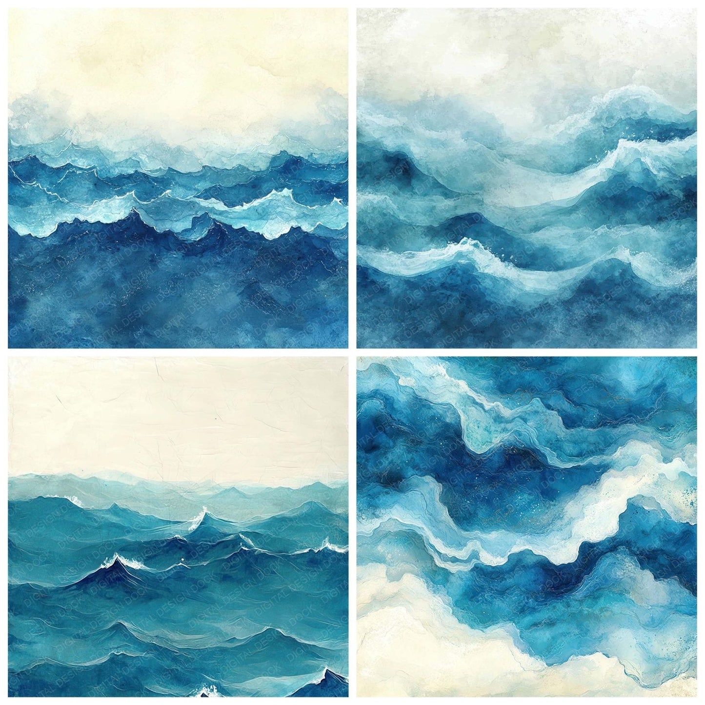 Watercolor Ocean Waves Digital Paper Pack (DDD004371)