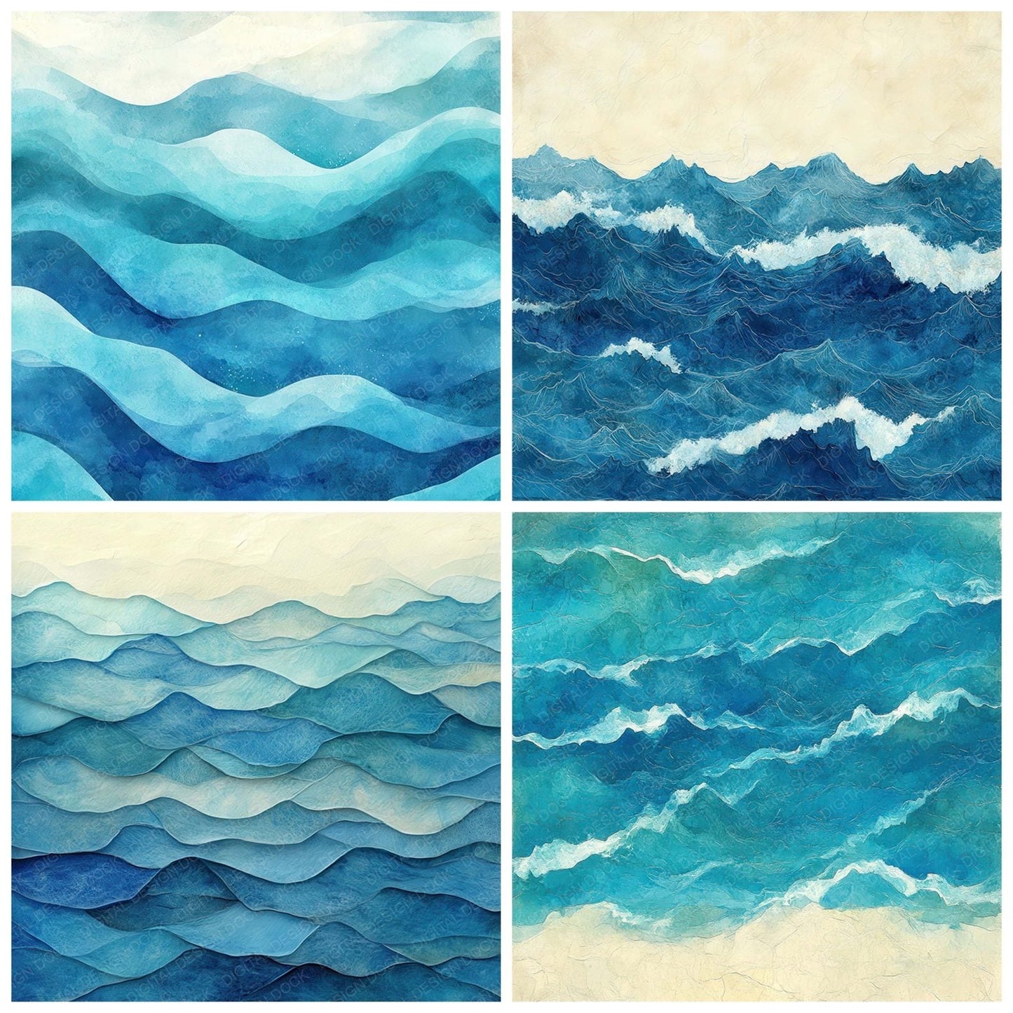 Watercolor Ocean Waves Digital Paper Pack (DDD004371)