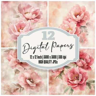 Watercolor Peony Linen Digital Paper Pack (DDD004372)