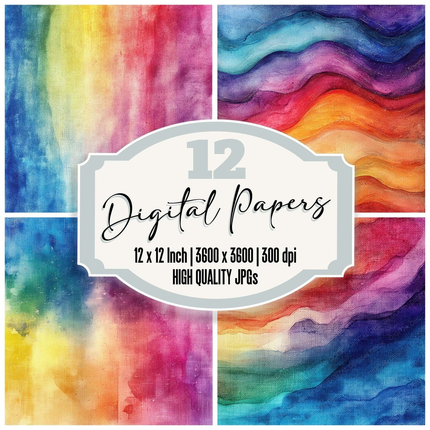 Watercolor Rainbow Wash Digital Paper Pack (DDD004374)