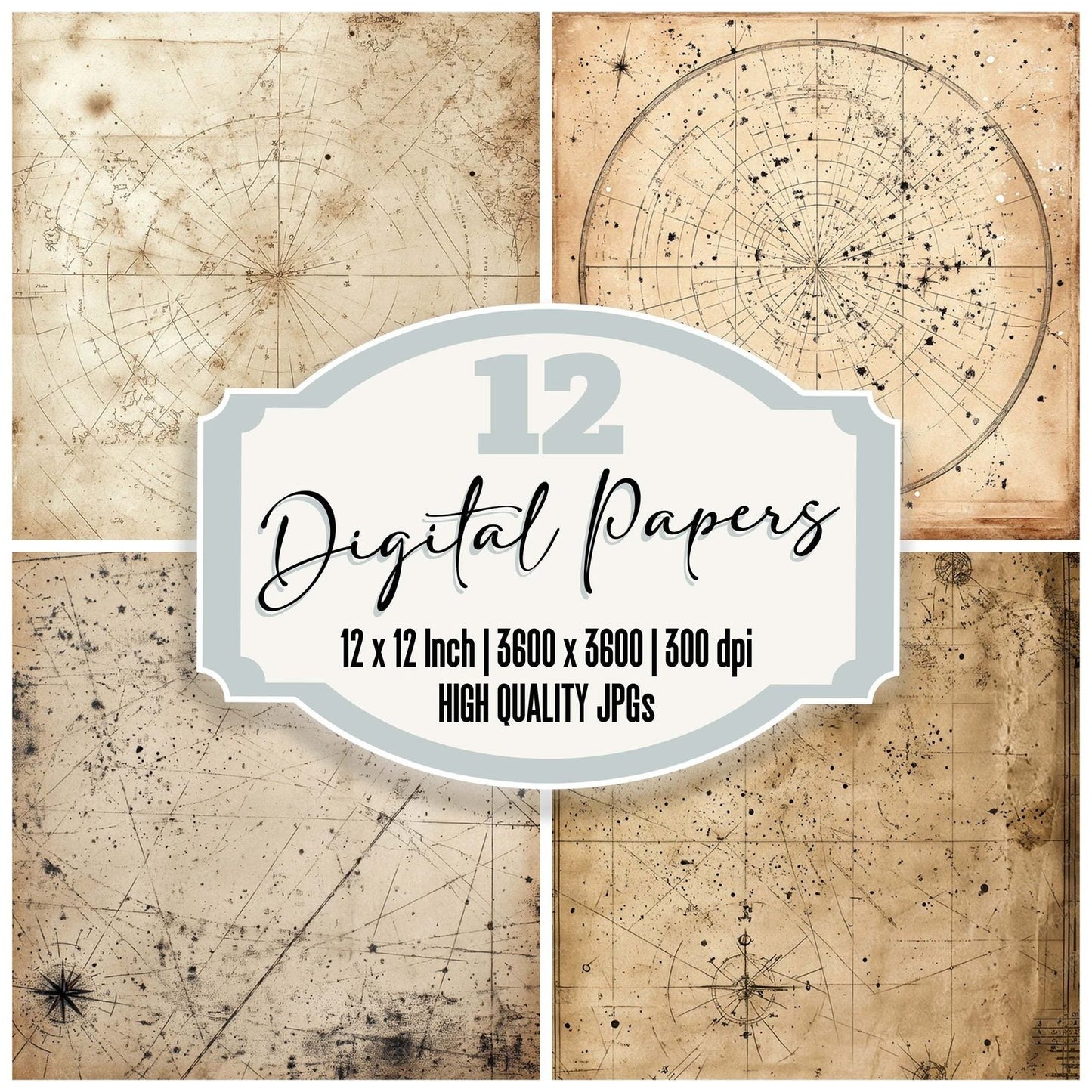 Weathered Astronomical Charts Background Digital Paper Pack (DDD004383)
