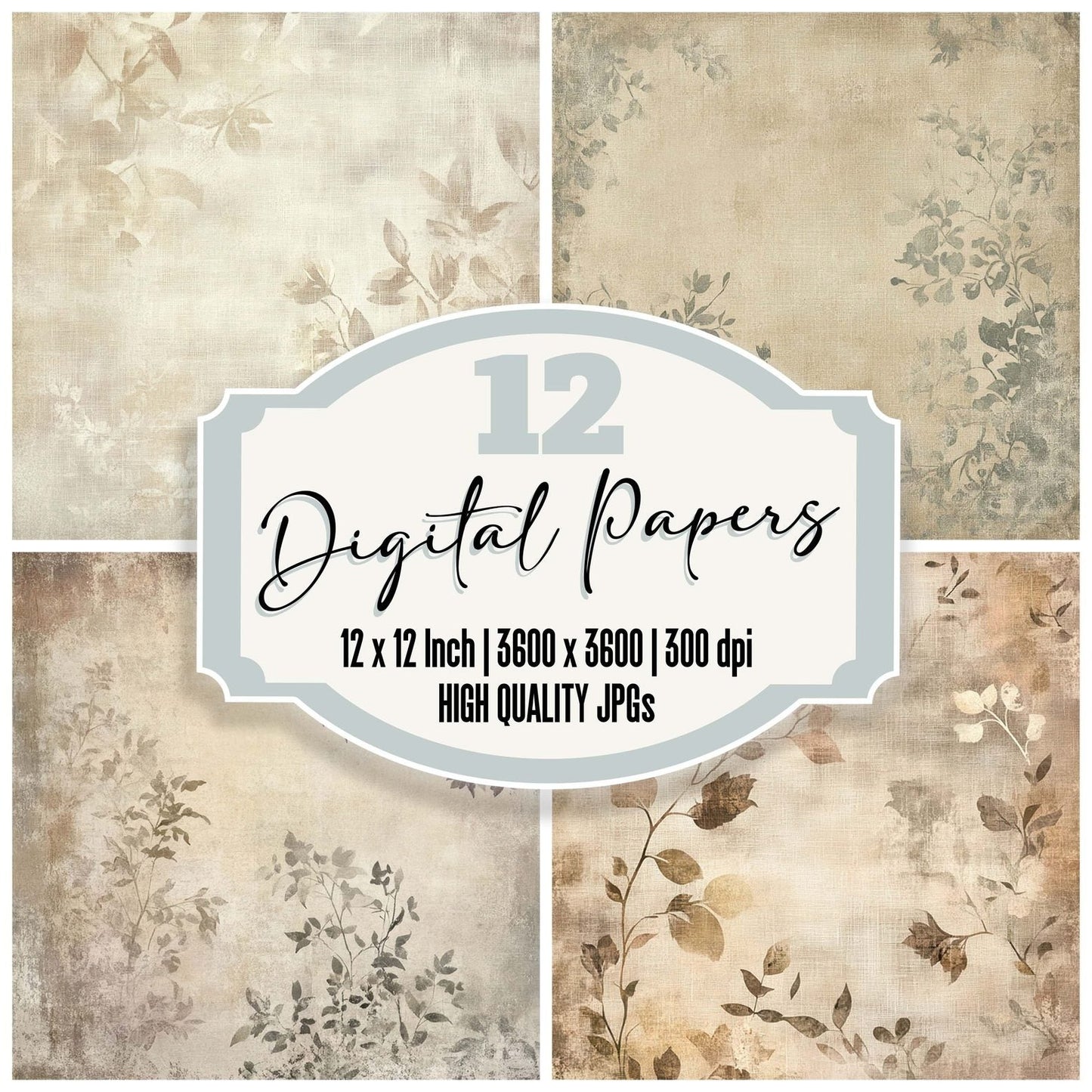 Weathered Botanical Linen Background Digital Paper Pack (DDD004384)