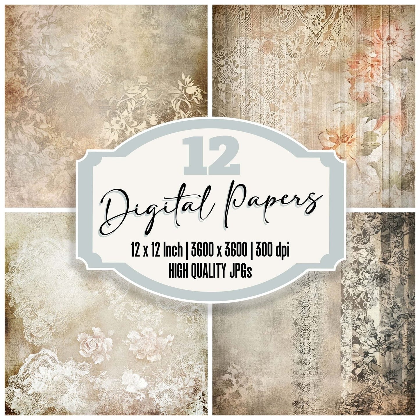 Weathered Lace Florals Background Digital Paper Pack (DDD004386)
