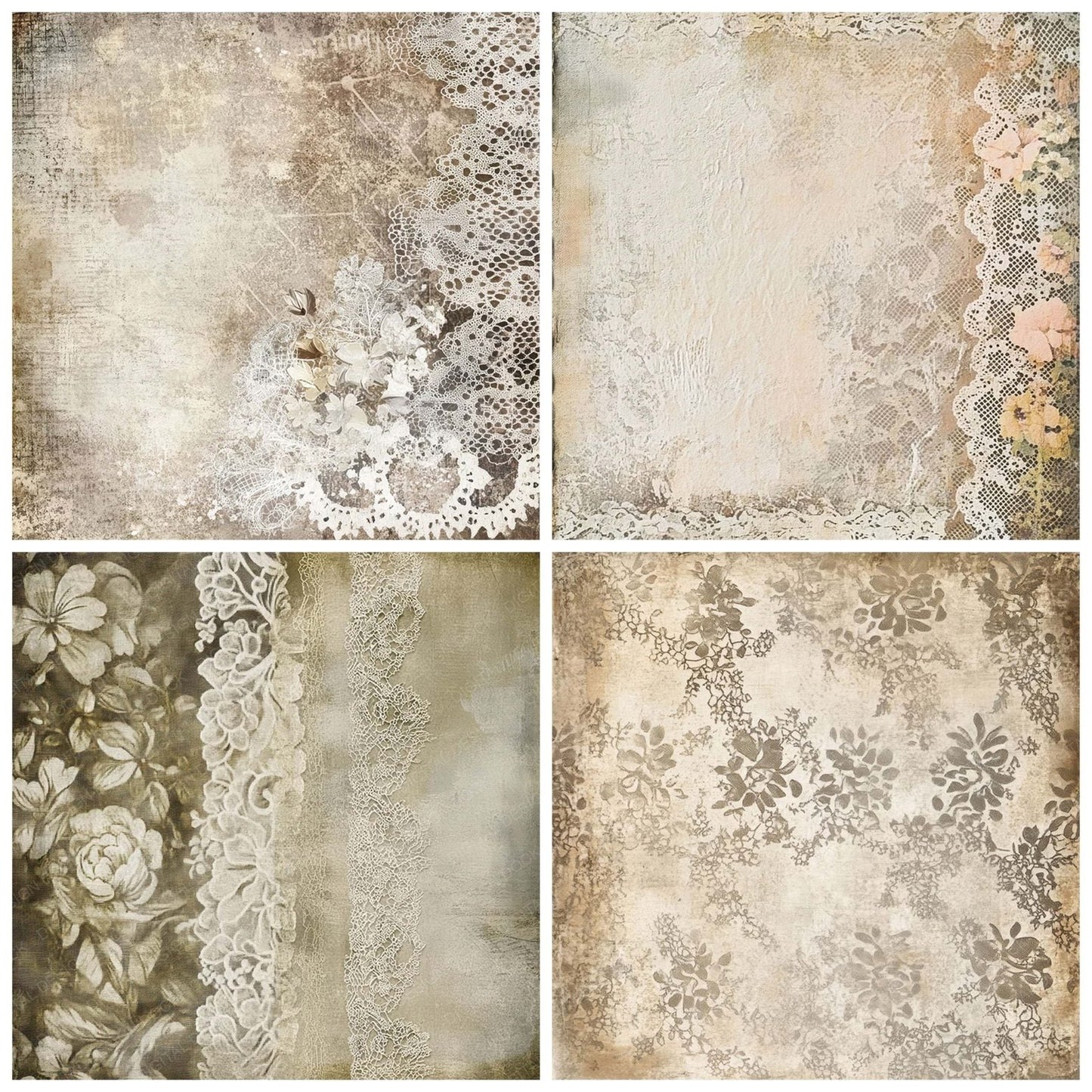 Weathered Lace Florals Background Digital Paper Pack (DDD004386)