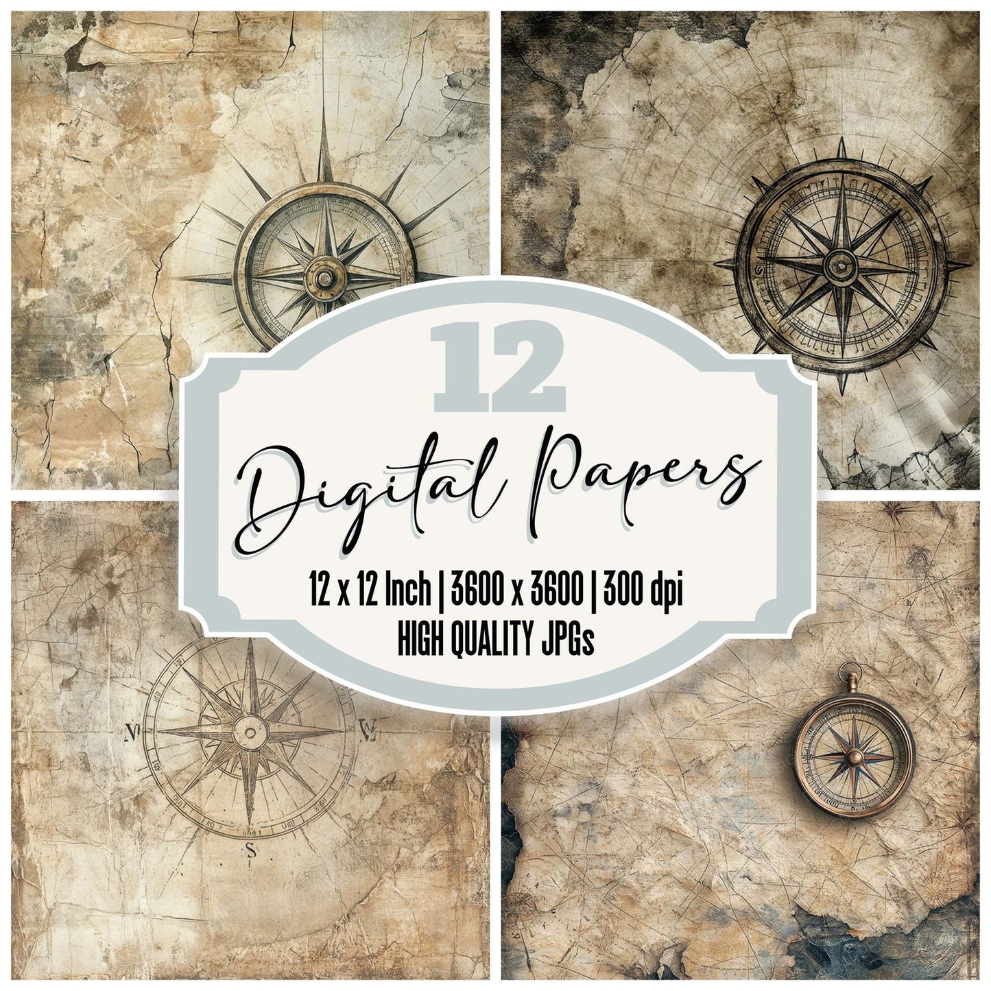 Weathered Mariners Compass Background Digital Paper Pack (DDD004387)