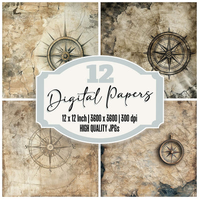 Weathered Mariners Compass Background Digital Paper Pack (DDD004387)