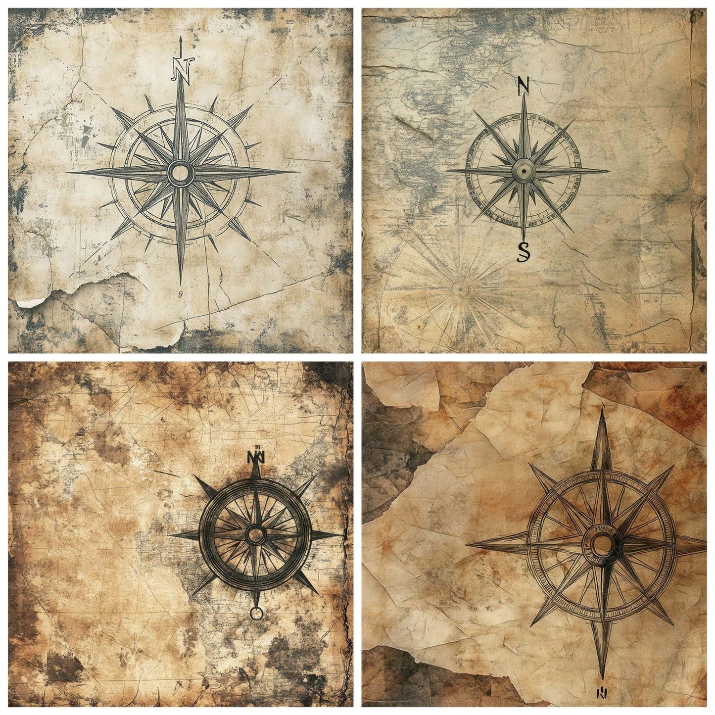 Weathered Mariners Compass Background Digital Paper Pack (DDD004387)