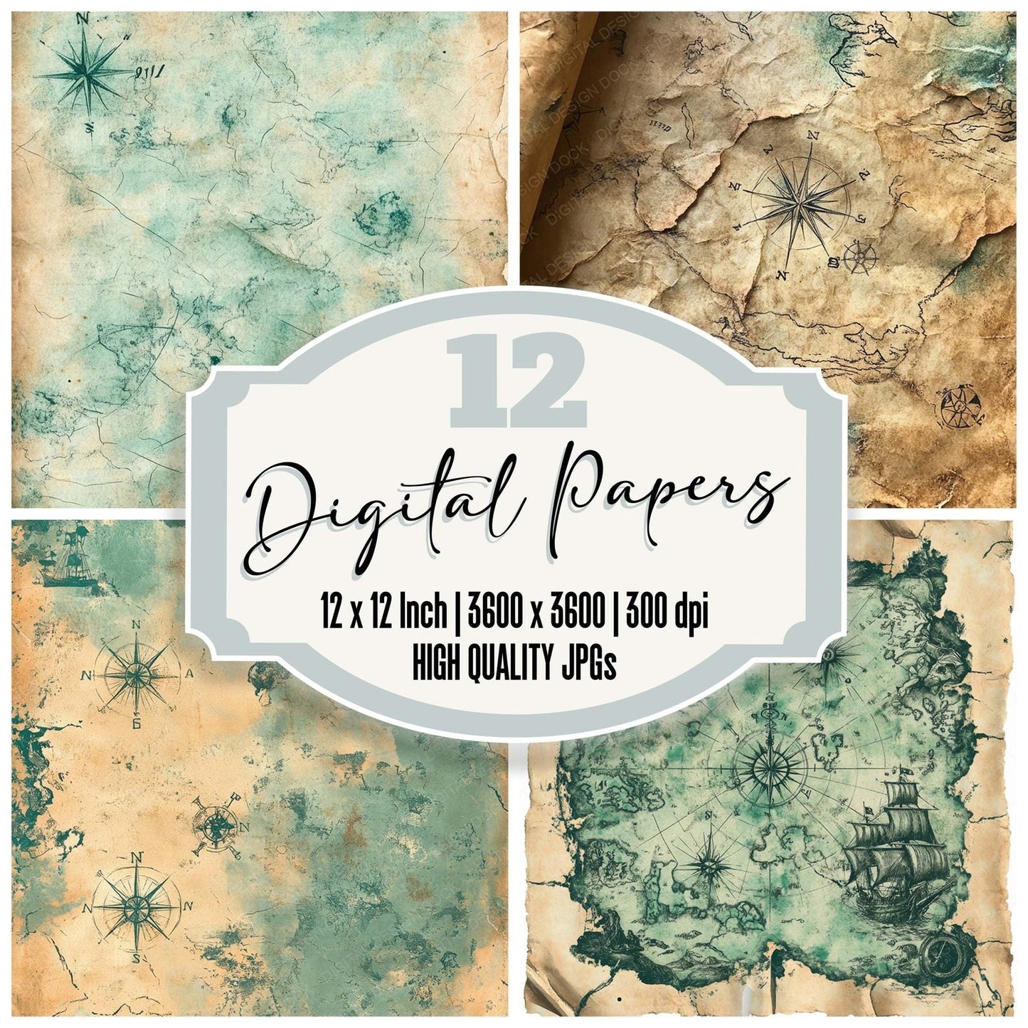 Weathered Parchment Pirate Map Digital Paper Pack (DDD004388)