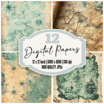 Weathered Parchment Pirate Map Digital Paper Pack (DDD004388)