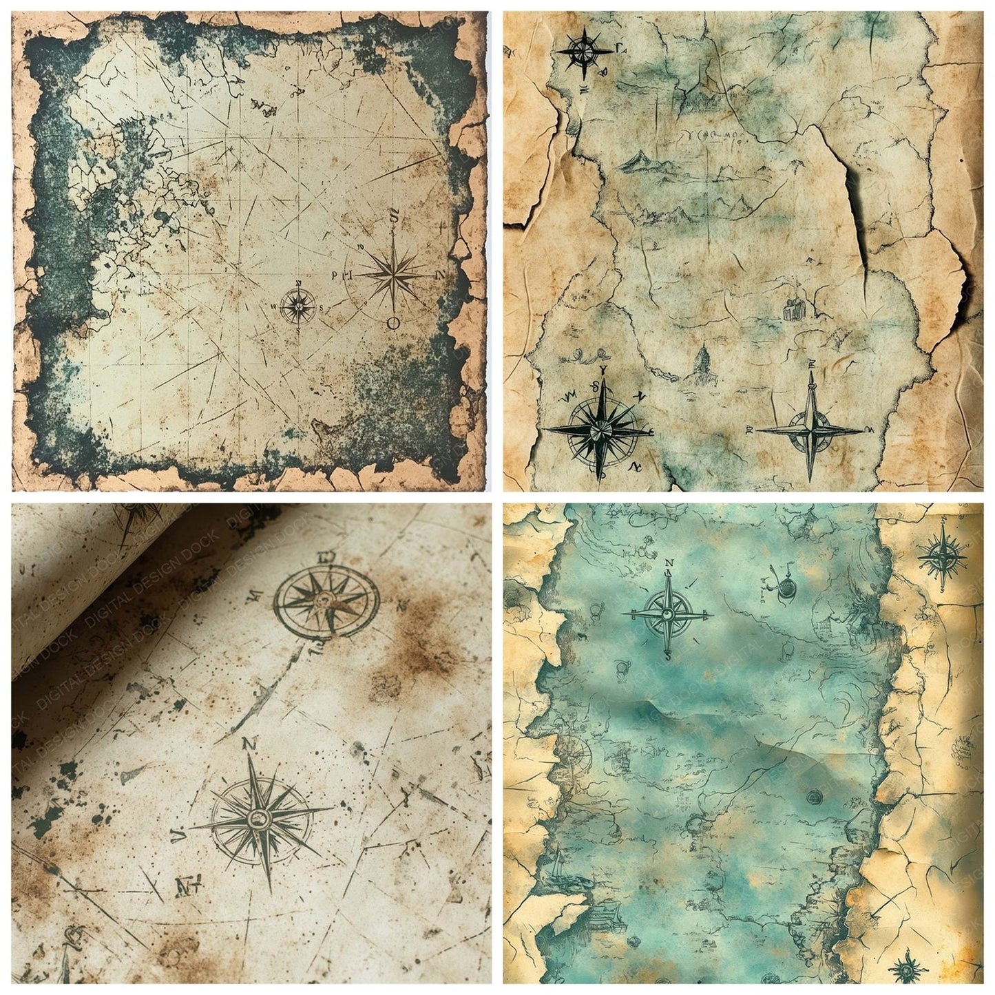 Weathered Parchment Pirate Map Digital Paper Pack (DDD004388)
