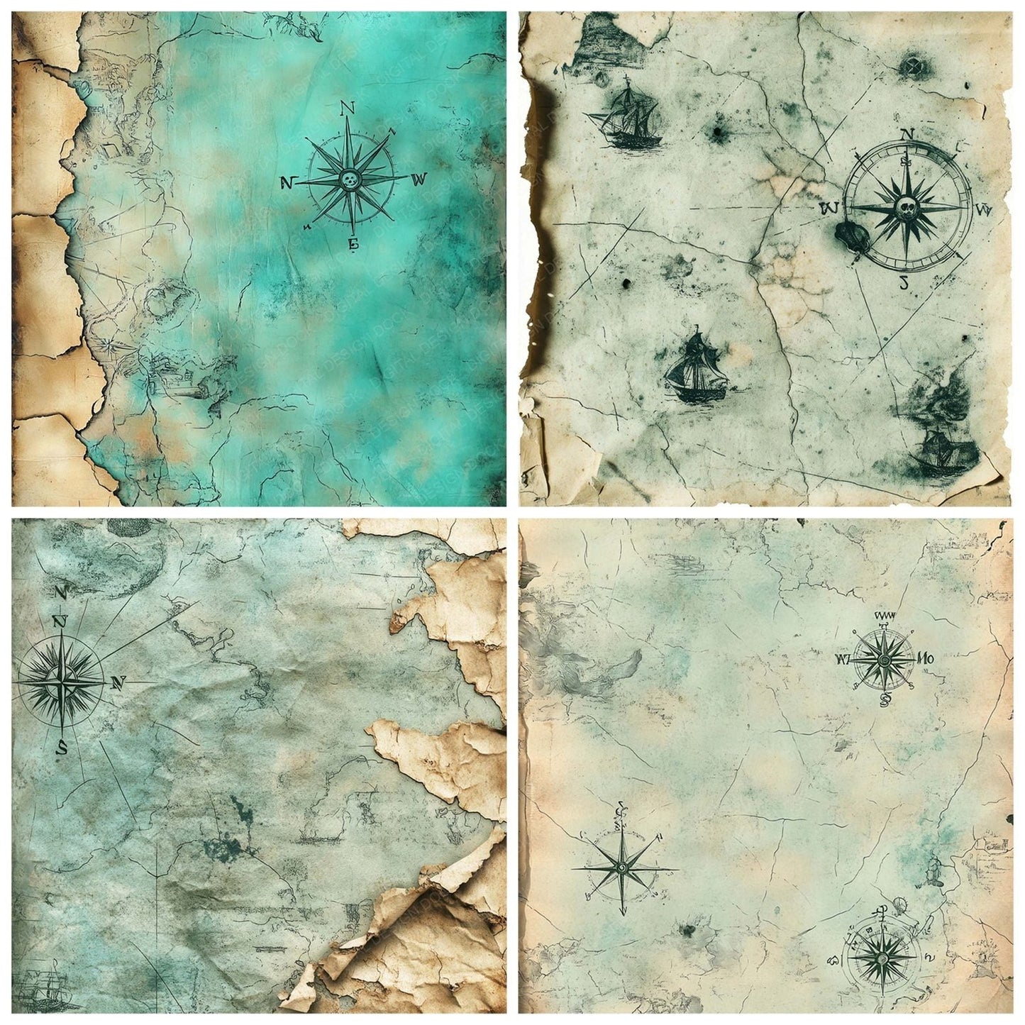 Weathered Parchment Pirate Map Digital Paper Pack (DDD004388)
