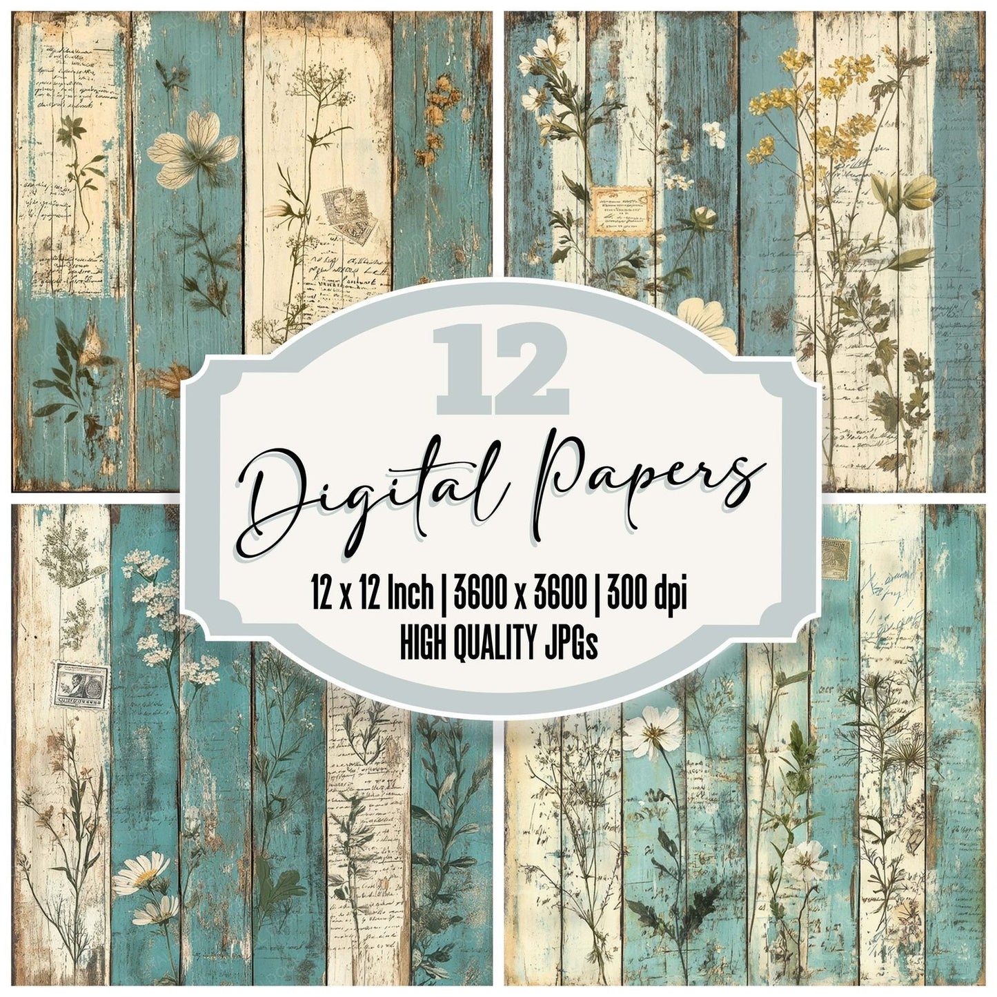 Weathered Teal Bloom Digital Paper Pack (DDD004389)