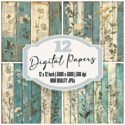 Weathered Teal Bloom Digital Paper Pack (DDD004389)