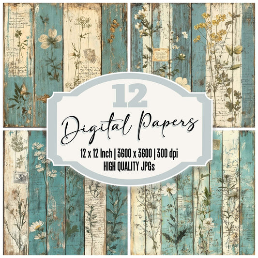 Weathered Teal Bloom Digital Paper Pack (DDD004389)