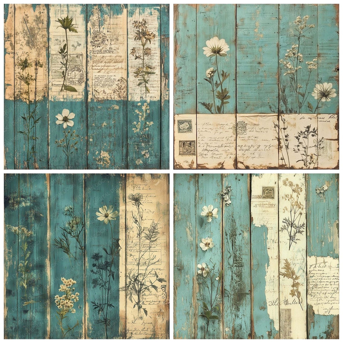 Weathered Teal Bloom Digital Paper Pack (DDD004389)