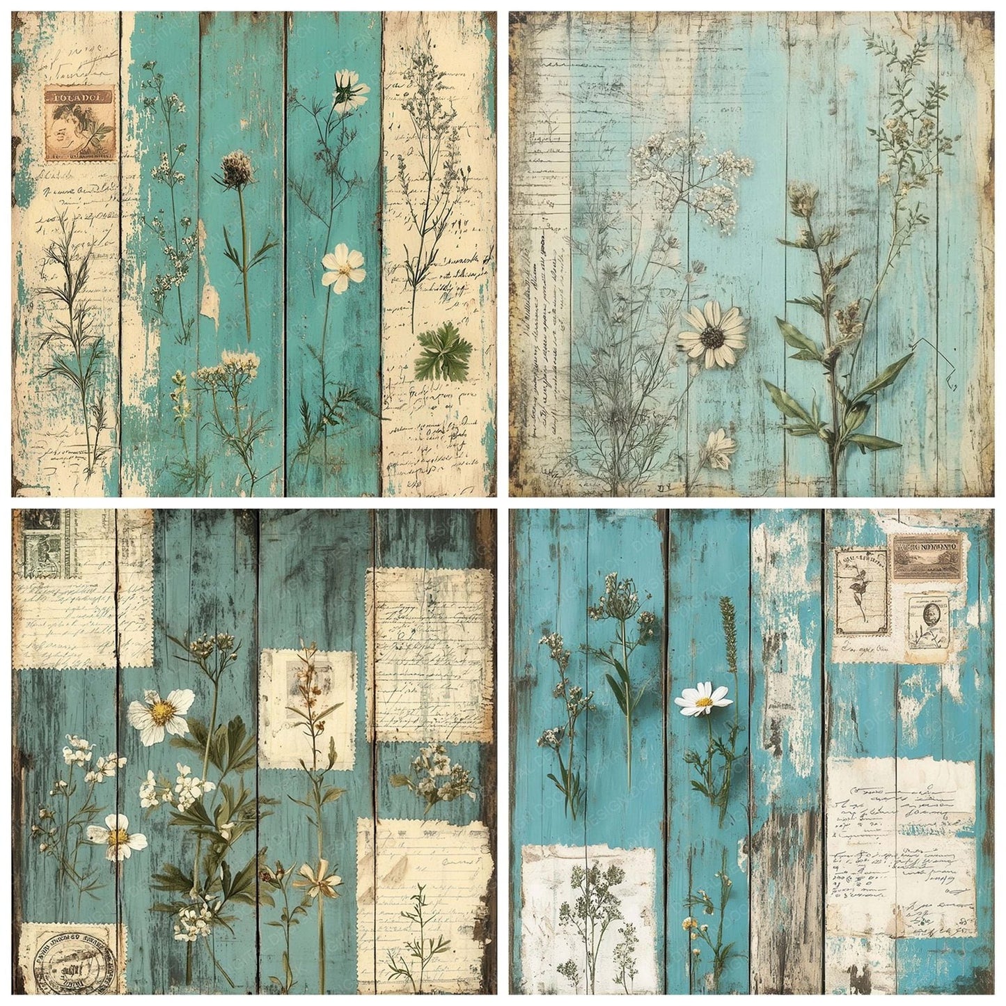 Weathered Teal Bloom Digital Paper Pack (DDD004389)
