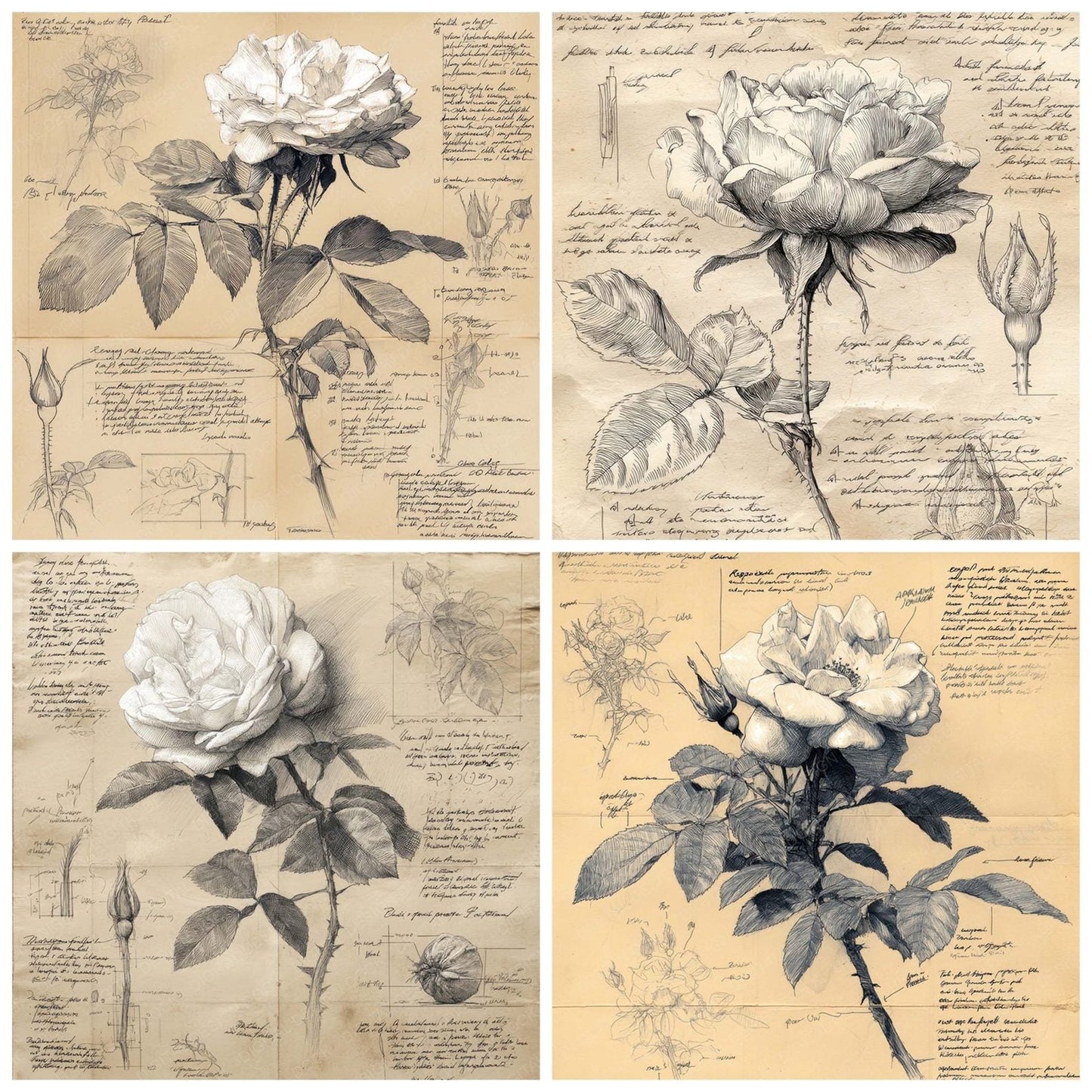 White Rose Close Up Sketch Digital Paper Pack (DDD004406)