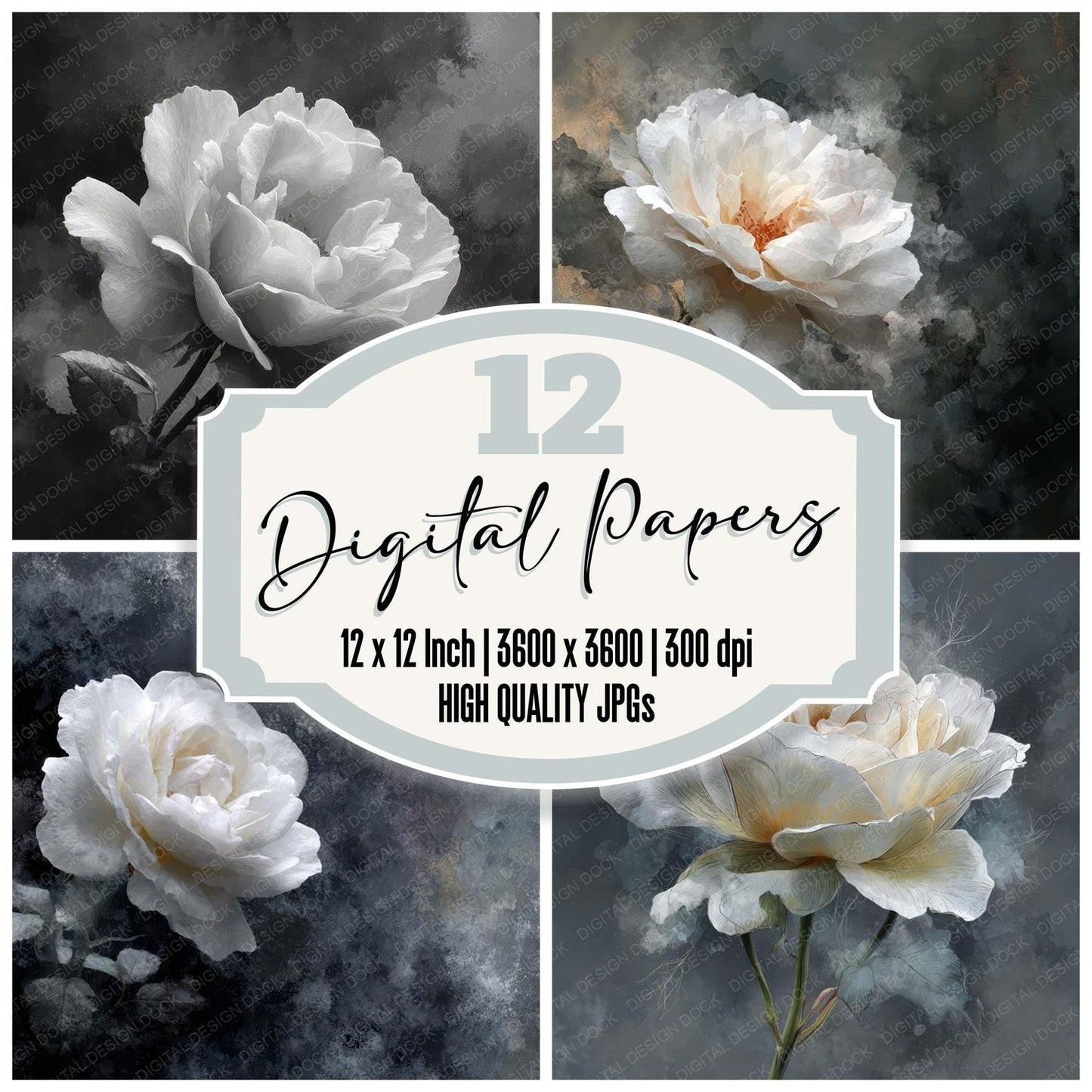 White Rose Cloud Digital Paper Pack (DDD004407)