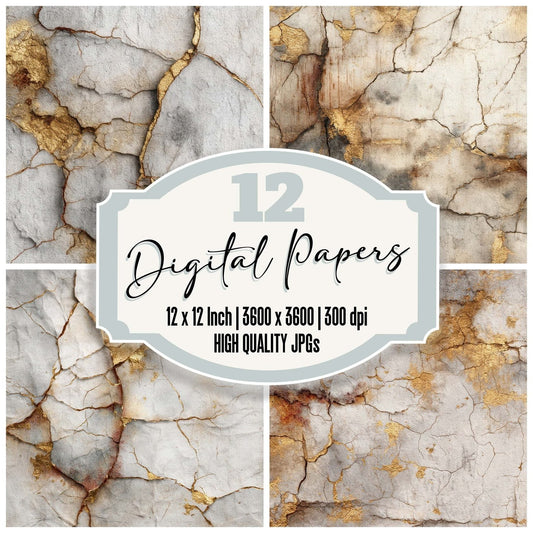 White Rust Gold Typewash Digital Paper Pack (DDD004408)